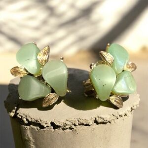 Coro Elegant Green and Gold Leaf Earrings